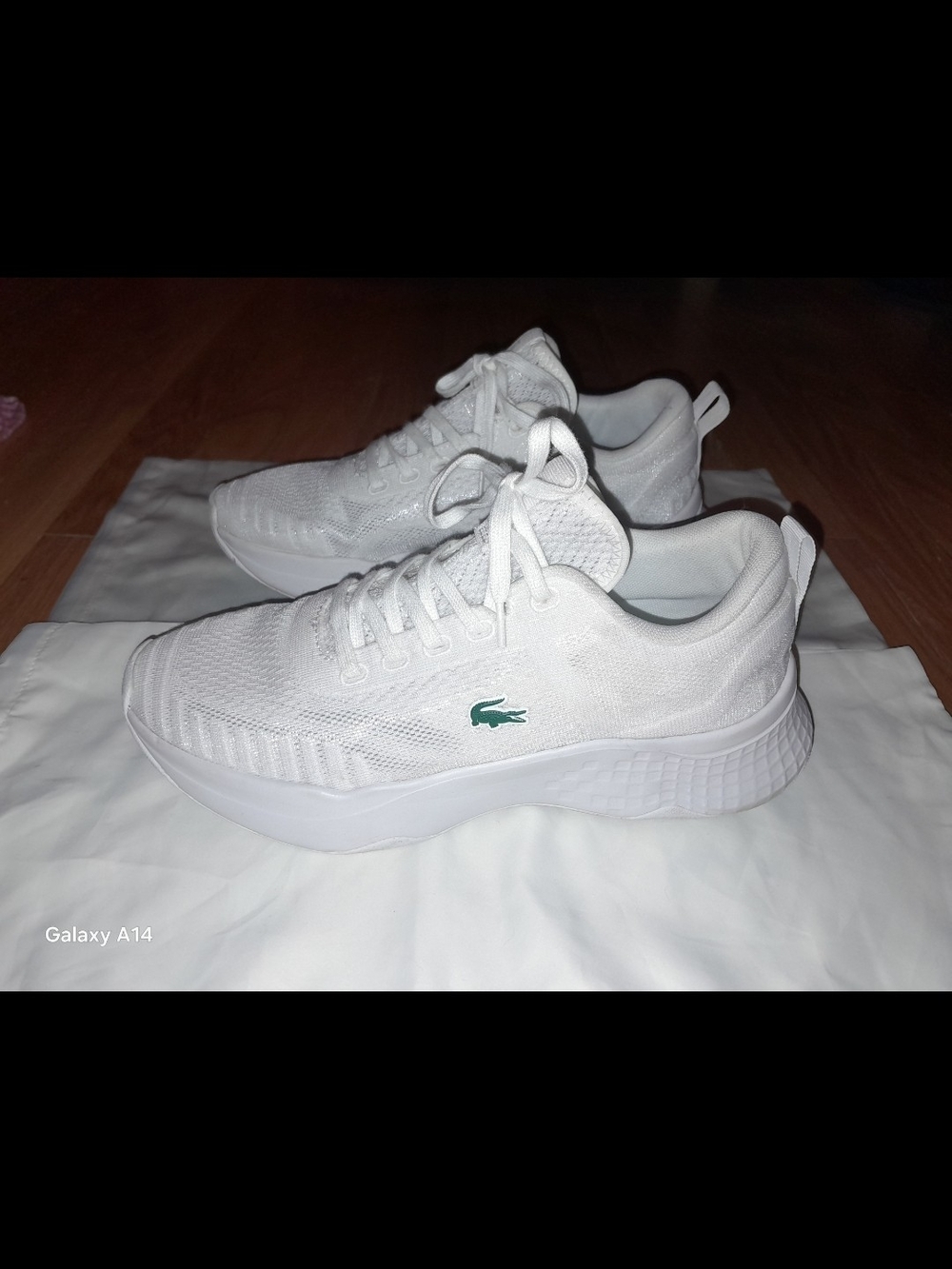 Lacoste Women White Knit Sneaker with Green Croc Logo
